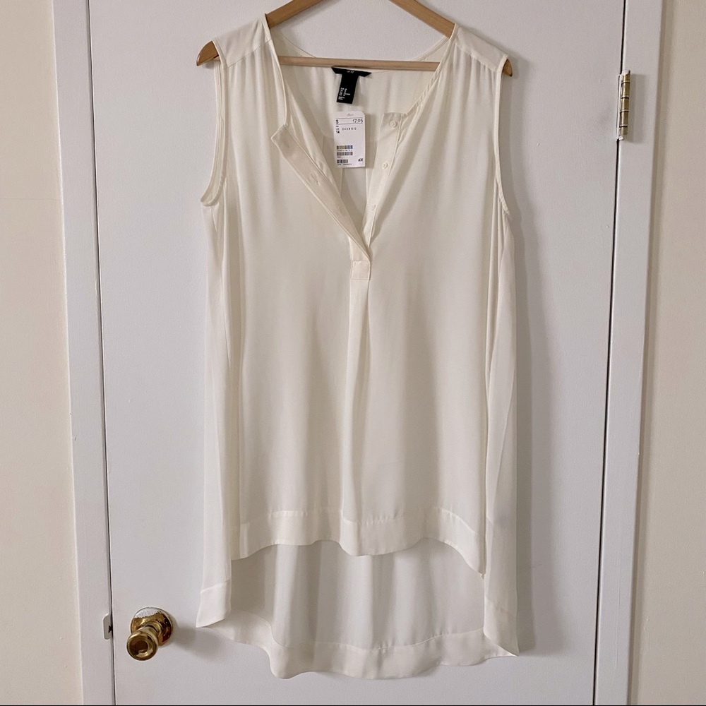 H&M Silky High-Low Tank Top Camisole Size 14 Cream